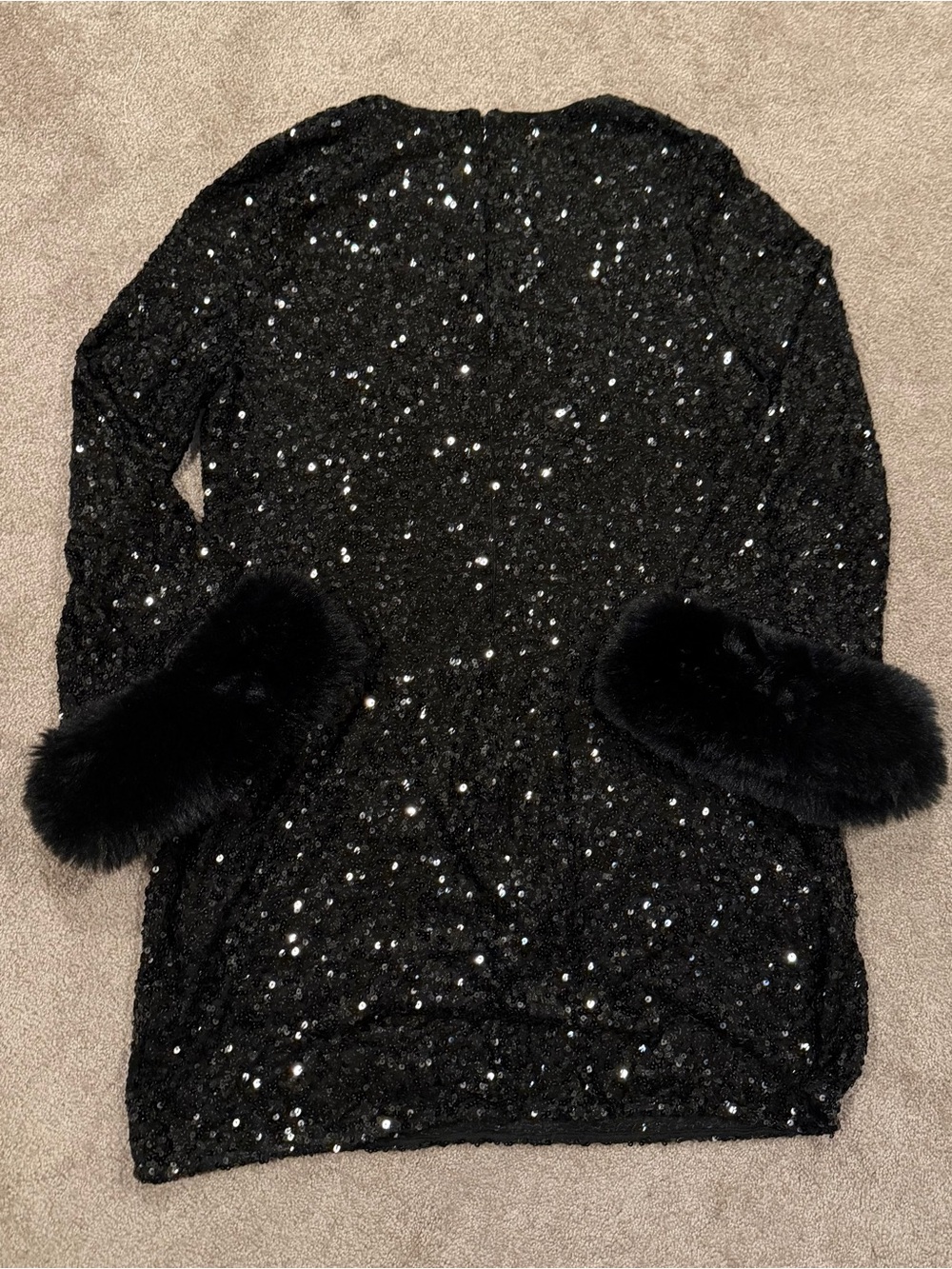 Hutch Anthropologie Black Sequin Faux Fur Cuff Mini Dress 1X Long Sleeve - Picture 11 of 11